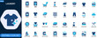 © JIm Studio - Laundry and clothes care icon set for household washing equipment and fabric maintenance. Washing machine, dryer, detergent, ironing, basket, hygiene, water. Editable icons collection. Vector.
