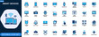 © JIm Studio - Smart devices and gadget icon set for digital technology interfaces. Smartphone, laptop, tablet, smartwatch, desktop monitor, media display, computing. Editable icons collection. Vector.