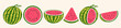 © Dariia - Juicy ripe Watermelon set. Whole, half, sliced berry, triangle slice of watermelon. Summer fruit theme. Hand drawn trendy Vector illustration. Isolated design elements. Poster, print, logo template