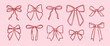 © Every Creat - Set of elegant hand drawn bows and ribbons in doodle outline style on a pastel pink background.