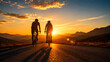 © aiblaster - Couple cycling through mountain sunset during bicycle day adventure showcasing freedom endurance scenic landscapes and healthy outdoor lifestyle experiences worldwide