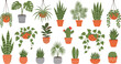 © sharminakter - Houseplant collection illustration, decorative potted plants, succulent and cactus icons, tropical foliage design, indoor greenery artwork, flat vector illustration