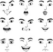 © pishu Studio - A set of nine distinct facial expressions illustrating a range of human emotions from joy to anger and surprise.Collection of Diverse Human Face Expressions Showing Various Emotions and Moods