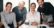 © peopleimages.com - Smile, teamwork and portrait of business people in office with confidence for legal career. Happy, collaboration and lawyers with manager for professional pride in job opportunity in workplace.