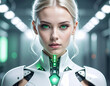 © magele-picture - Blonde, junge Fraun in futuristischer leuchtenden Rüstung