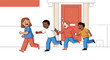 © Lumeo - Happy children running past a red door