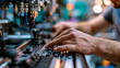 © Kateryna - A close up of European worker hands uses softly a bright mechanical machine to mold calm plastic parts in a soft CNC factory in soft daylight plastic molding faceless detail