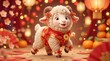 © detry26 - Cute cartoon sheep wearing traditional Chinese clothes for 2027 year of the goat. Festive zodiac animal with lantern and gold coin decoration. Happy Chinese New Year celebration background