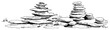 © Celestynka - Stacked flat stones and balanced rock formations in a panoramic desert landscape sketch style