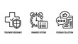 © MdRuhul - Medical treatment adherence reminder system and patient feedback collection vector icon set with treatment adherence medicine reminder feedback customer satisfaction hospital clinical