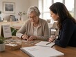 © dreamdes - Senior woman doing memory exercise with caregiver. Professional therapist helping elderly patient with cognitive training and brain health activity. Mental wellness and geriatric care concept