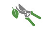 © Anas - Garden pruning shears cutting green leaf icon.