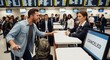 © Suryani - Angry traveler confronts airline employee at counter after flight cancellation, causing frustration and travel disruption