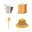 © alfian - Professional Beekeeping Equipment Set Illustration Including Beehive Smoker Honey Dipper and Protective Hat with Veil