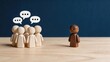 © Noah - Lonely wooden figure standing apart from group of people, feeling excluded and isolated, social rejection concept, sadness and depression, mental health issues, bullying or