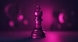 © Lerih - A single dark bishop chess piece stands alone on a reflective surface with blurred pink bokeh lights in the background.