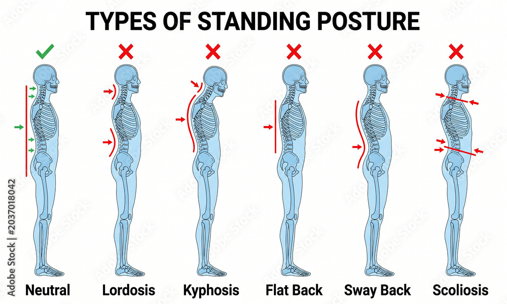 Types of standing posture good and bad examples Stock Illustration ...