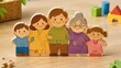© mila103 - Wooden family puzzle figures assembled on tabletop in playroom