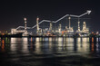 © DifferR - Industrial complex in Bangkok, Thailand, upward-trending financial chart. Represents economic progress, rising energy fuel prices, increasing production capacity, growth within oil gas sector.