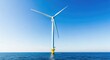 © Phetthanousack - Sleek industrial wind turbines positioned in the open sea, harvesting natural ocean breezes to produce clean and sustainable electric power, large, technology, blue