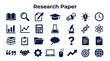 © Iconique Studio - Collection of research and education icons representing science technology innovation data analysis and learning concepts on a dark blue background