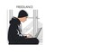 © Pak - Freelancer working on laptop by window with city view