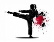 © Syams - A black vector illustration of a businessman silhouette dancing with a gun and a woman's shadow in a suit