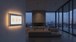 © Yohanes - Smart home control panel mounted on wall in modern luxury apartment at night.