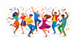 © NiteOwl - Vector illustration of dancing people group with men women and children dancing at music party in fun crowd silhouette style