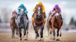 © Glitchmint - Horse race close finish with jockeys in colorful silks competing intensely on a dirt track