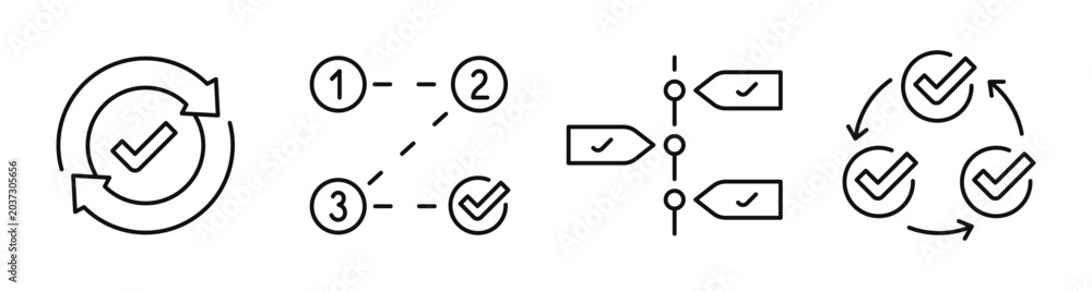 Process and checklist icons illustrating steps flow and cycles ...