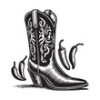 © Mahabubur - Western cowboy boot with chili peppers isolated on white background