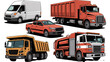 © MDSUJON - Four colorful garbage trucks parked in a row Vector