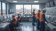 © ChaoticDesignStudio - Operators monitoring oil and gas pipeline infrastructure from central control room. Team of workers in safety gear managing industrial operations at refinery plant.
