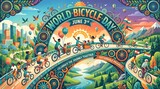 Celebrate World Bicycle Day with vibrant illustrations promoting eco-friendly travel and community on June 3rd