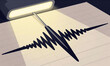 © fotoluigi868 - seismograph needle abruptly jolts across graph paper harsh fluorescent lights capturing chaotic dance earthquake waves
