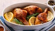 © Richard - roasted chicken thighs with fresh lemon slices and rosemary in white ceramic dish