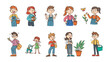© mahmuda428 - Children's Garden Activities: A collection of animated children engaged in various gardening tasks, some looking happy and enthusiastic, others a bit frustrated.