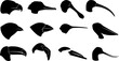 © HADI INCREDIBLE - Set of bird head silhouettes featuring diverse beak shapes and sizes for ornithology or wildlife design