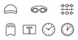 © Anik - Swimming Gear Icons Set, Pool Equipment Vector Collection, Aquatic Sport Accessories, Training Tools