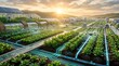 © sainal - Futuristic smart farm with drones and glowing irrigation system