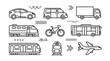© Alan - Thin line transport icons set with cars, trains, bus and airplane