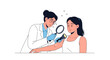 © Jannah - Dermatologist examining skin with magnifying glass and light | Medical Illustration