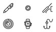 © Rahat - Set of 6 Simple Line Icons: Pen, Button, Lock Pick, Target, Watch, Fishing Hook