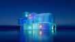 © Lustre Art Group  - People viewing glowing modular property complex in modern real estate. Concept of residential development, property presentation, architectural investment, housing market and premium estate planning.