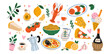 © Tasha - Mediterranean italian food vector set with pasta, pizza, seafood and wine. Cute retro collection with lemons, olives, gelato, coffee, cheese and traditional italian cuisine elements for travel