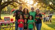 © Alexey - African American family celebrating Juneteenth festival in a park at sunset, freedom and unity concept for black heritage holiday and community celebration