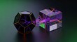 © MSTSULTANA - Abstract geometric shapes with glowing neon lines in dark space