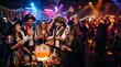 © Jamesoliver - Friends in costumes enjoying drinks at a vibrant nightclub halloween party