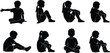 © uzzala - Silhouette illustration of children sitting in diverse natural postures, cross‑legged, knees drawn up, expressive gestures for design, study, and inspiration